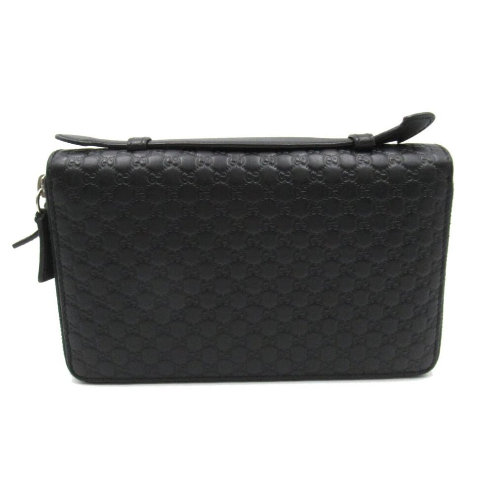 Gucci Black Long Leather Micro Gg Travel Double Zip Wallet Purse Handbags New
